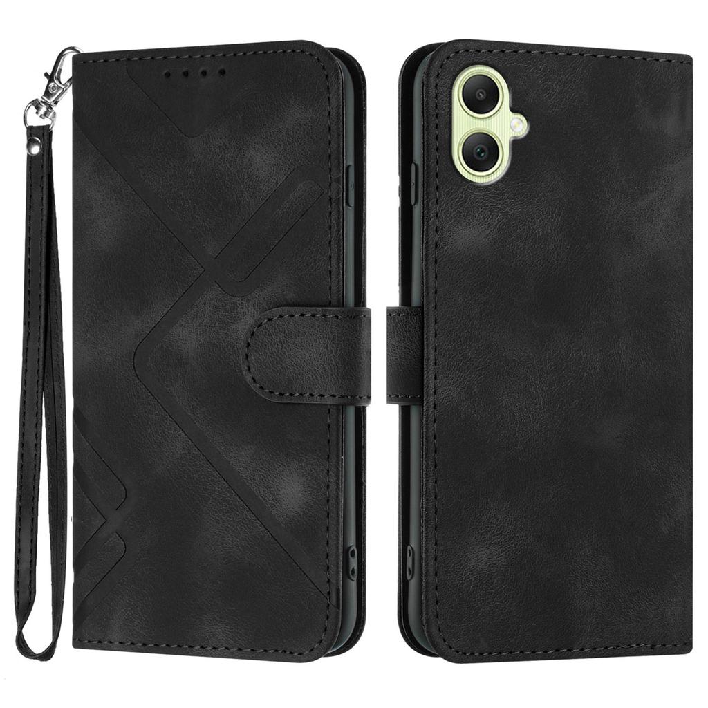 For Samsung Galaxy A06 5G Wallet Case Line Imprinted PU Leather Phone Cover with Strap
