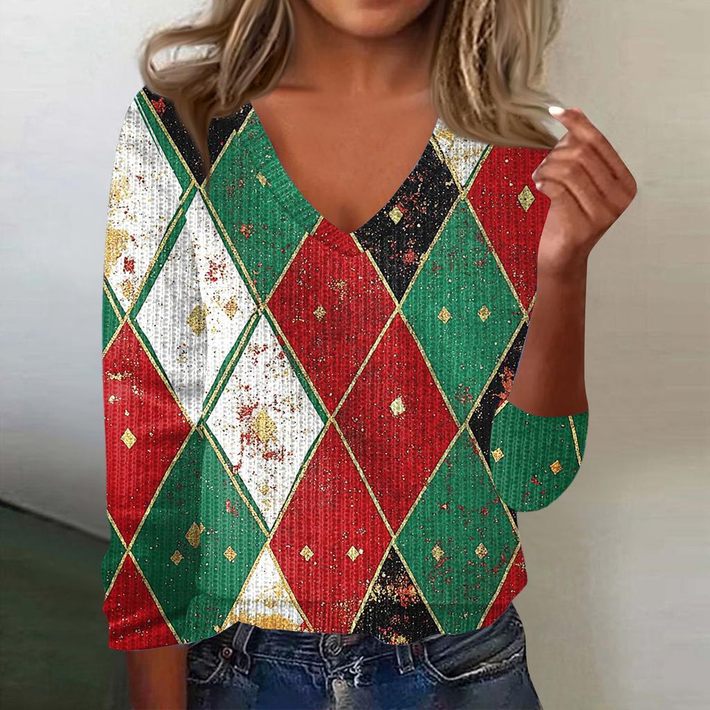 Женский милый свитер вязаный модный повседневный с V-образным вырезом с длинным рукавом уютный с принтом топ