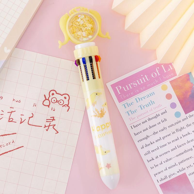 Возвращение в школу, 5 шт., 0,5 мм, мультяшная креативная многоцветная ручка в форме сердца для девочек, русалки, дельфина, десятицветная ручка для студентов, канцелярские принадлежности, подарок, счет для рук