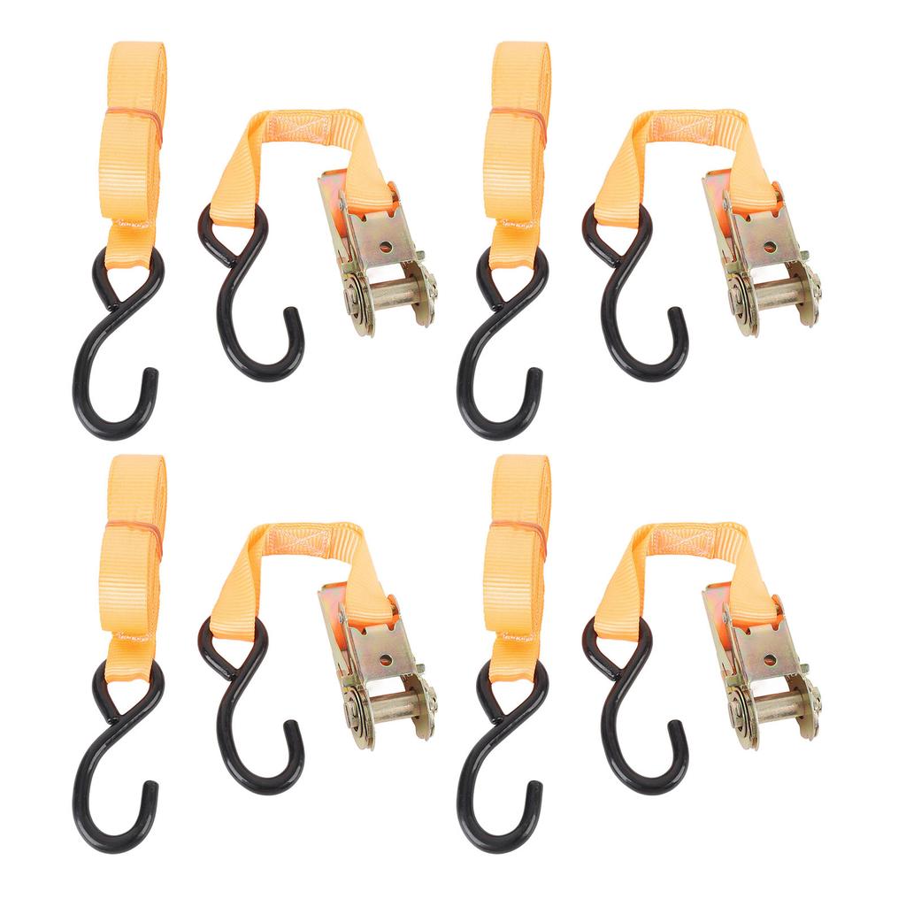 4 комплекта ремней с храповым механизмом 25 мм x 6 м, рабочая нагрузка 300 кг, прочность на разрыв 600 кг, J-образный крюк, прочный крепеж