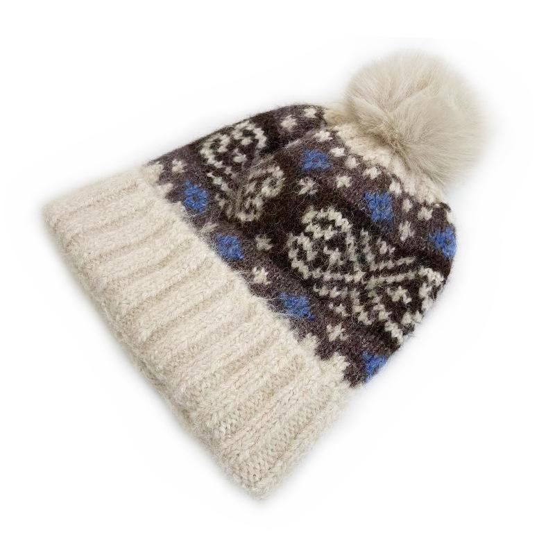 Ретро вязаная шапка с помпоном в стиле Fair Isle от Cat Brother - Тепло для осени/зимы