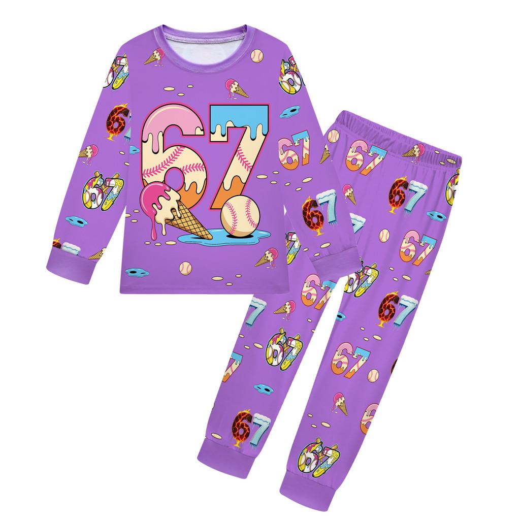 19702 Детские Мальчики Девочки Украсть Мозговую Гниль 67 Шесть Семь Принт Футболка с Длинными Рукавами Штаны Пижама Комплекты для Сна