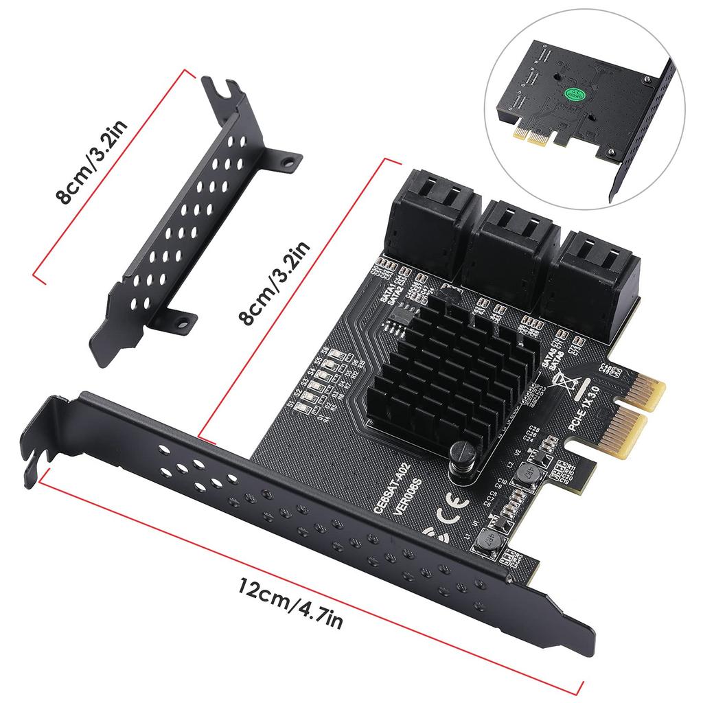 MZHOU Плата расширения PCI Express 6-портовая карта SATA 6 Гбит/с SATA с радиатором и кабелем SATA Карта расширения PCI Express x1 X4 X8 X16 для Windows Mac