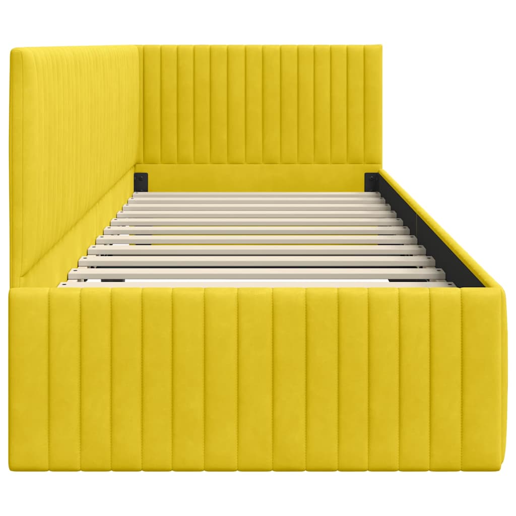 L shaped bed frame with headboard yellow 80 cm x 200 cm velvet