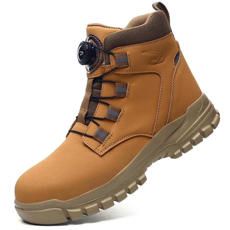 Fashion Waterproof Work Boots Steel Toe Shoes Men Safety Shoes Rotating Buttons Male Boots Plus Size 48 Puncture-Proof Protective Shoes
