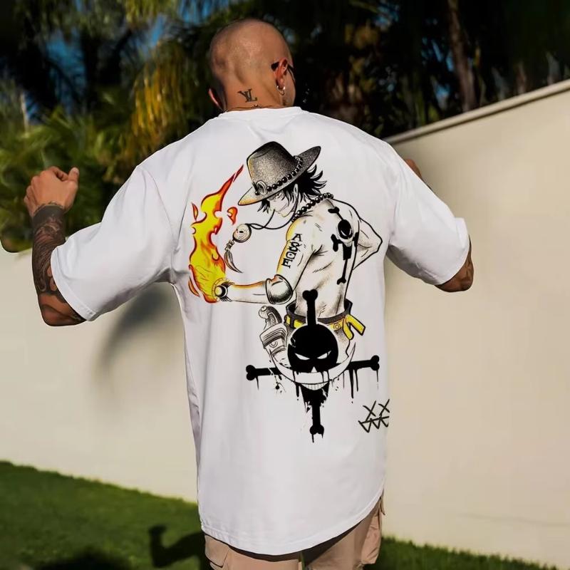 ONE PIECE Japanese Anime Mens and Womens Tshirts Portgas D Ace Summer Cotton American Harajuku Short Sleeves
