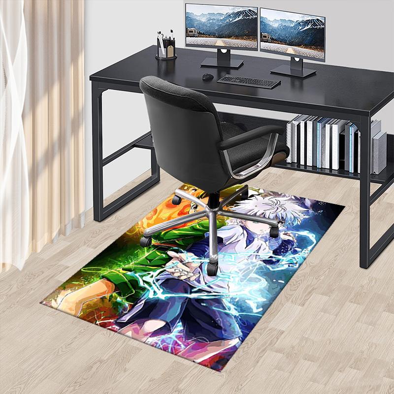 1pc Hunter x Hunter Killua and Gon Anime Chair Mat - Office Desk Carpet with Electric and Fire Design, Suitable for Home Decor, Gaming Room, Seasonal
