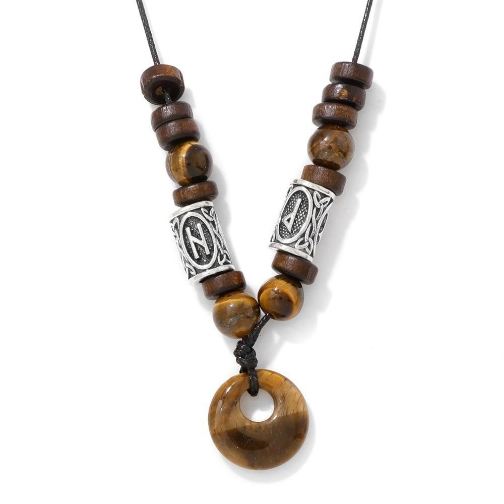 Bead Run Wood Bead Viking Bead Safety Buckle Retro Style Rune Bead Rune Bead Ethnic Style Sweater Chain Retro Fashion