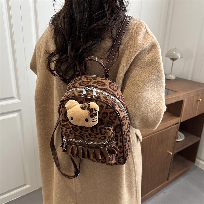 Fashion Leopard Print Boys And Girls Backpack Kindergarten Baby Small Schoolbag Cute Plush Cat Children'S Backpack