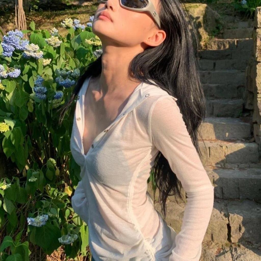 2KWEIRD Hooded T Shirt Women Clothes Long Sleeve See Through Slim 2000s Clothes Y2k Tees Female Clothing Chic Spring Tops Korean