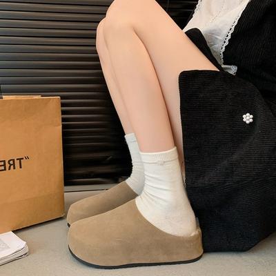 Версия из овчины~ толстоподошвенные тапочки с закрытым носком и полутапочки, носите новые осенне-зимние педали уродливые и милые