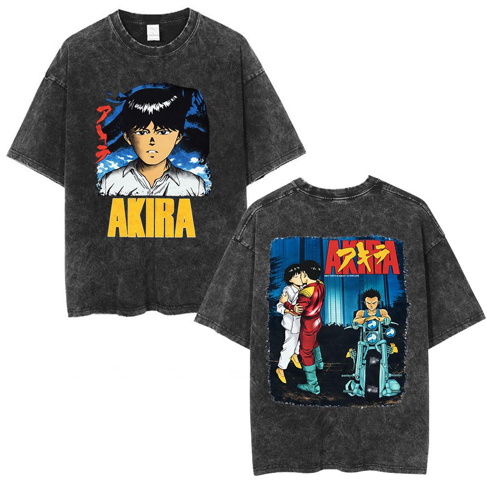 Anime Akira Vintage Washed T Shirts 90s Manga Shotaro Kaneda Graphic Tshirt Men Women Clothing Cotton Casual Oversized Tshirts