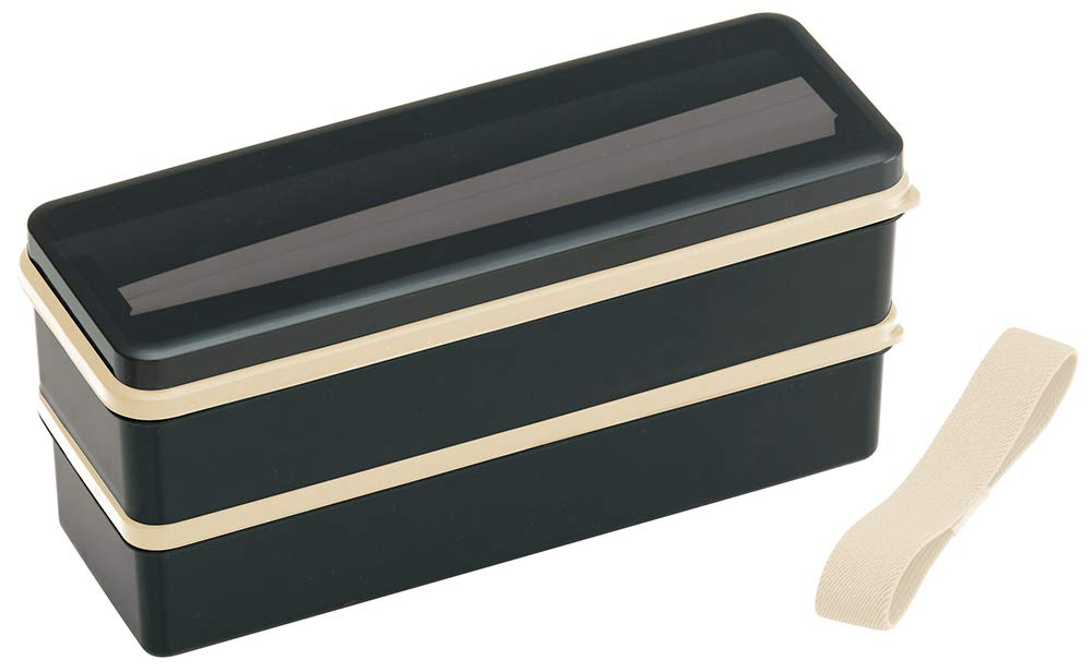 Бокс для бенто Skater Bento Box 2 яруса с силиконовой внутренней крышкой 900 мл, большой емкости, ретро, французский, черный, сделано в Японии SSLW9B