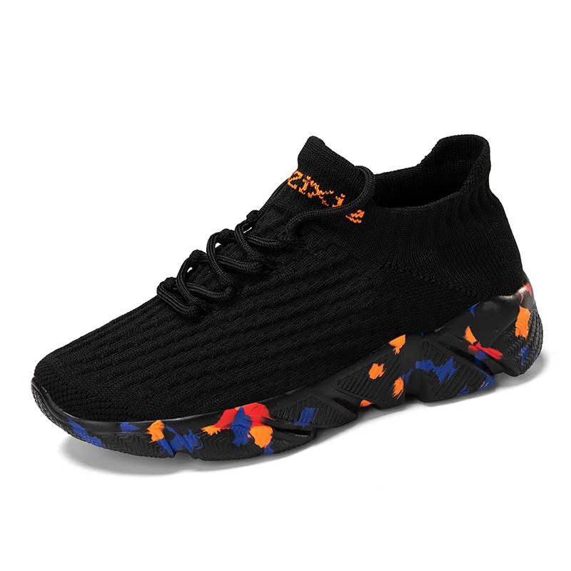 Модные летние мужские кроссовки SYTK Breathable, однотонные полосатые носки, обувь с граффити на кромке, для отдыха на открытом воздухе, для спорта, мужская обувь