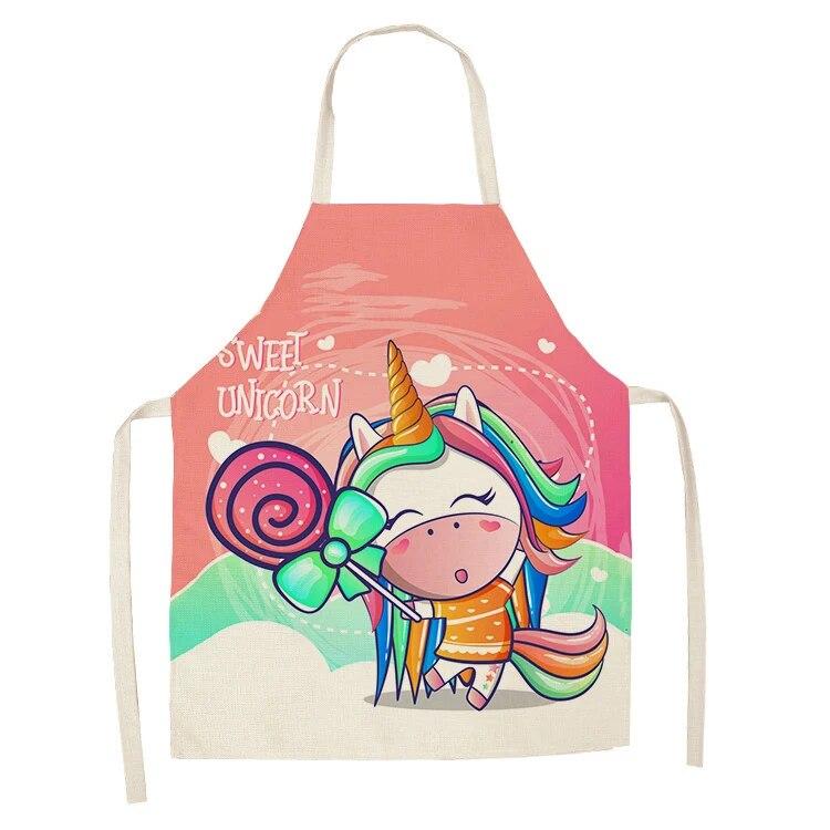 Кухонный фартук с мультяшным единорогом и музыкальным принтом, хлопковый льняной фартук без рукавов для мужчин и женщин, бытовые чистящие средства
