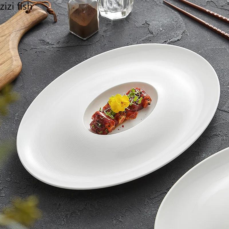 Dumpling Plate with Vinegar Dish Oval Ceramic Dinner Plate Soup Plates Dessert Bowl Sashimi Plates Fruit Dish Dim Sum Dish Tray