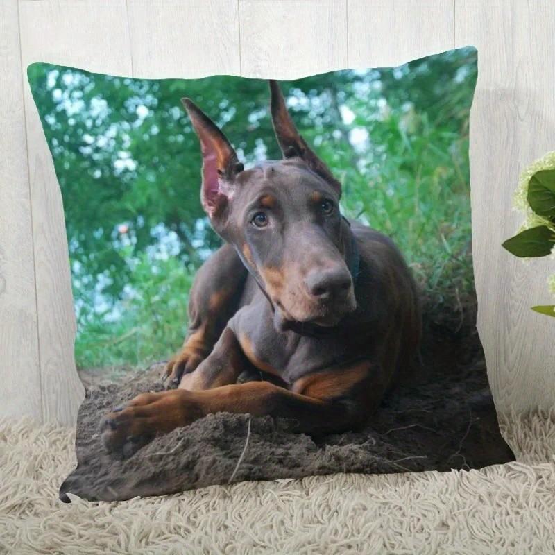 Doberman Pinscher Photos Printed Pillow Cover Pattern Cushion Cover Suitable For Sofa Bedroom Car Pillow Cover