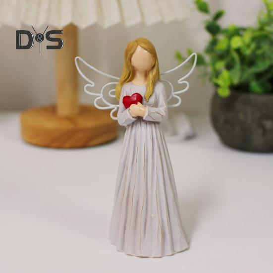 Фигурка ангела в форме сердца с золотыми волосами, крыло девушки, статуя из смолы, скульптура, украшение для дома и офиса, украшение на Рождество, подарок на день рождения