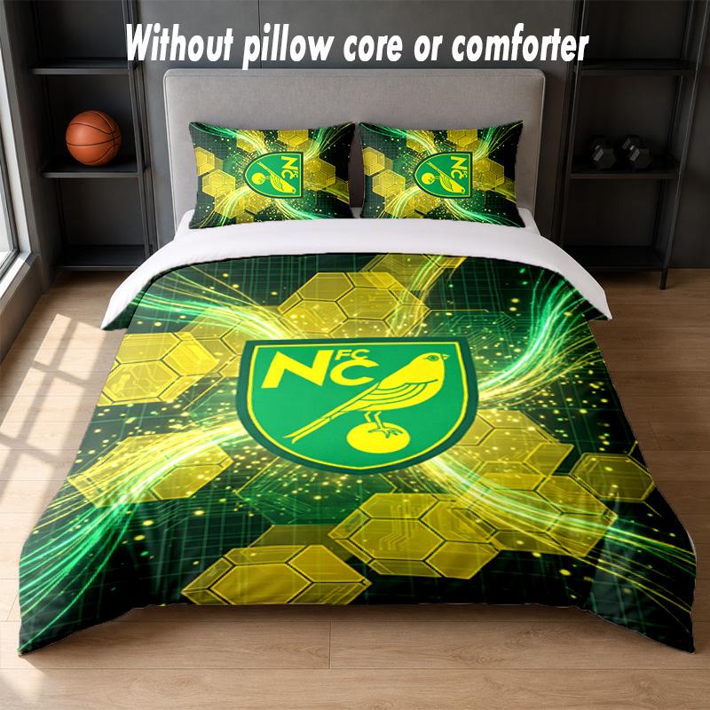 Norwich City Football Design Bed Bedding Set 1 Duvet Cover + 2 Pillowcases Soft Breathable Household Bed Linens