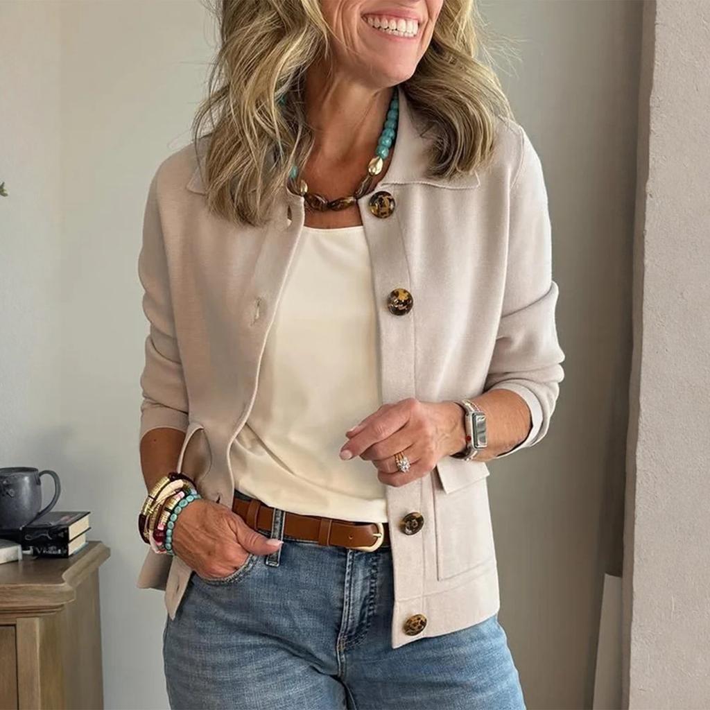 Женская модная однотонная куртка с воротником, длинными рукавами, пуговицами и карманом