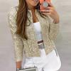 Fashion Standing Collar Contrast Sequin Coat Women Clothes Spring And Autumn Long Sleeve Jacket Casual Zipper Short Coat 29445