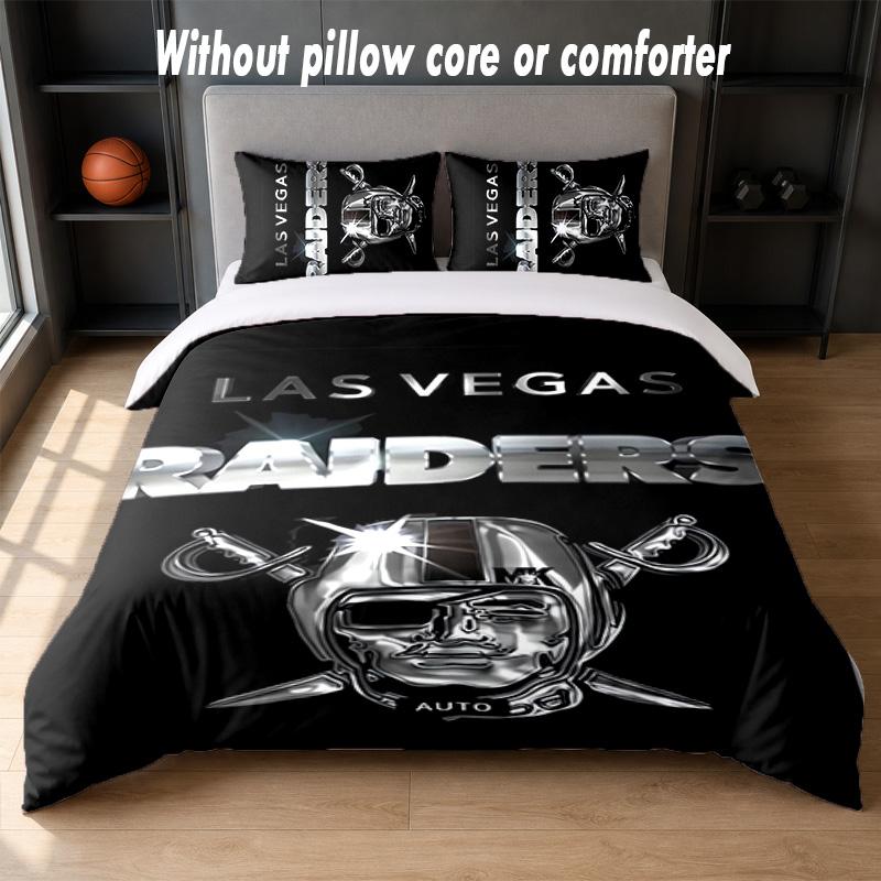 Las Vegas Raiders Design Bed Bedding Set 1 Duvet Cover + 2 Pillowcases Soft Breathable Household Bed Linens
