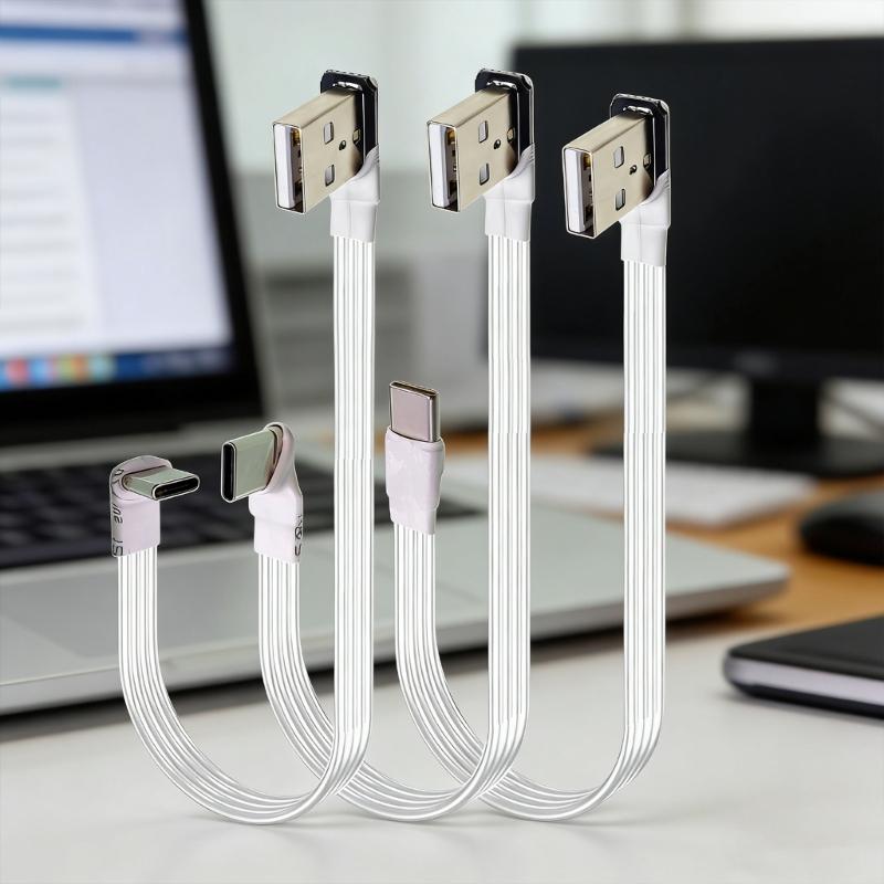 Плоский USB A на Type C кабель с угловым разъемом 90 градусов, USB 2.0 удлинитель для телефонов, планшетов, камер и других устройств