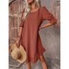 Solid Color Half Sleeve Dress, Casual Crew Neck Dress For Spring, Women's Clothing