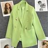 Milky White Green-Botton Suit Jacket - Korean Edition, 2024 Spring/Autumn, Women's Casual High-End Blazer