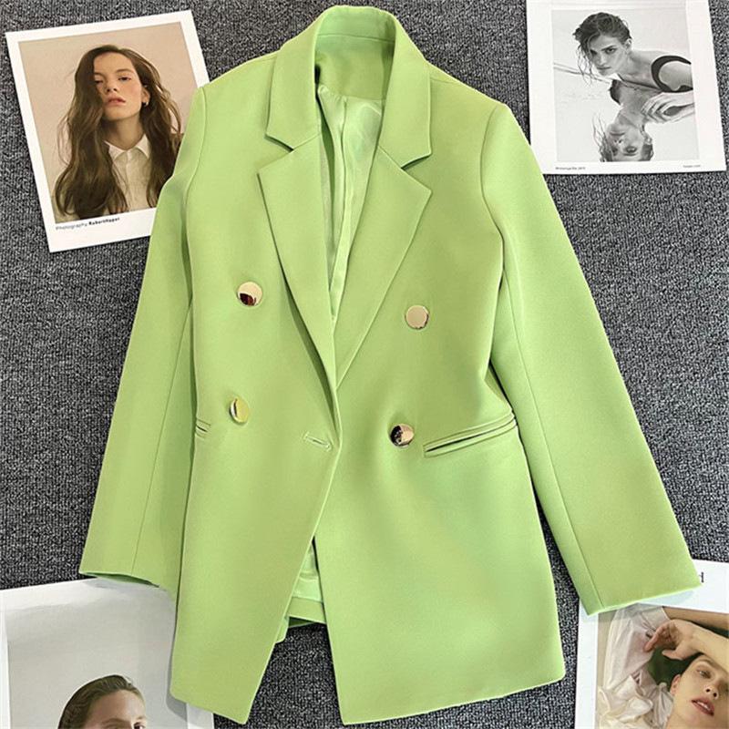 Milky White Green-Botton Suit Jacket - Korean Edition, 2024 Spring/Autumn, Women's Casual High-End Blazer