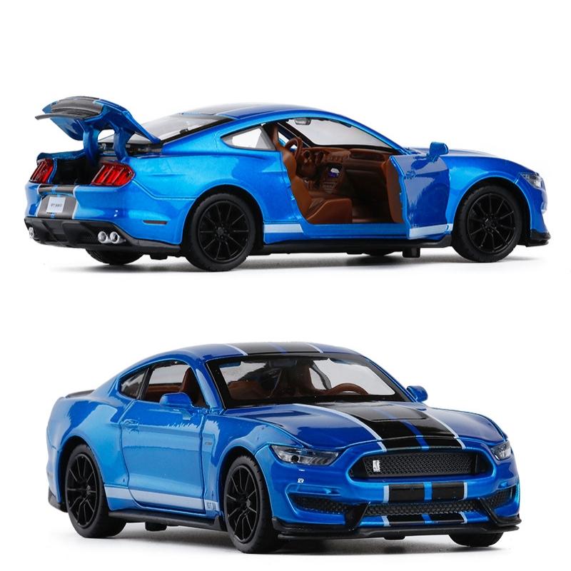 1/32 Ford Shelby GT500 GT350 Toy Car For Children Diecast Metal Miniature Model Pull Back Sound & Light Collection Gift Kid Boys