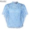 ZANZEA Women Casual Round Neck Ruffles Sleeve Summer Lace Blouse