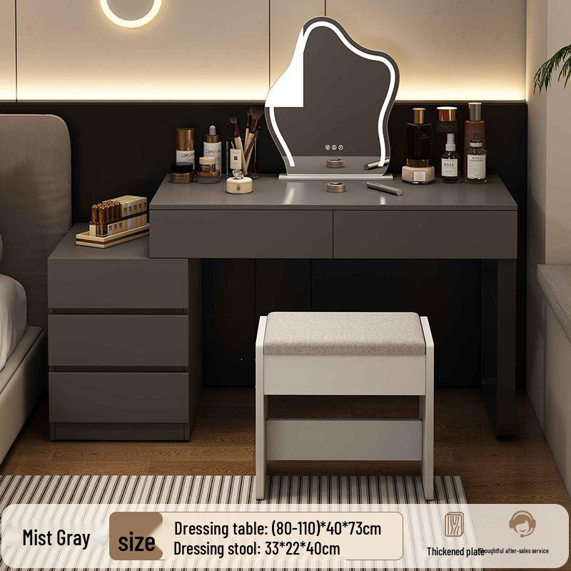 Modern Solid Wood & Sintered Stone Vanity: Sleek Makeup Table with Drawers, Light Luxury Design for Bedrooms and Small Apartments.