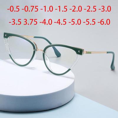 Винтажные женские очки Кошачий глаз Треугольные очки Хрустальные очки Очки для миопии Диоптрии Минус -1.0 -1.5 -2.0 До -6.0