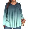 Women's Plus Size Fashion  Printed Casual Pleated Round Neck Long Sleeve Top