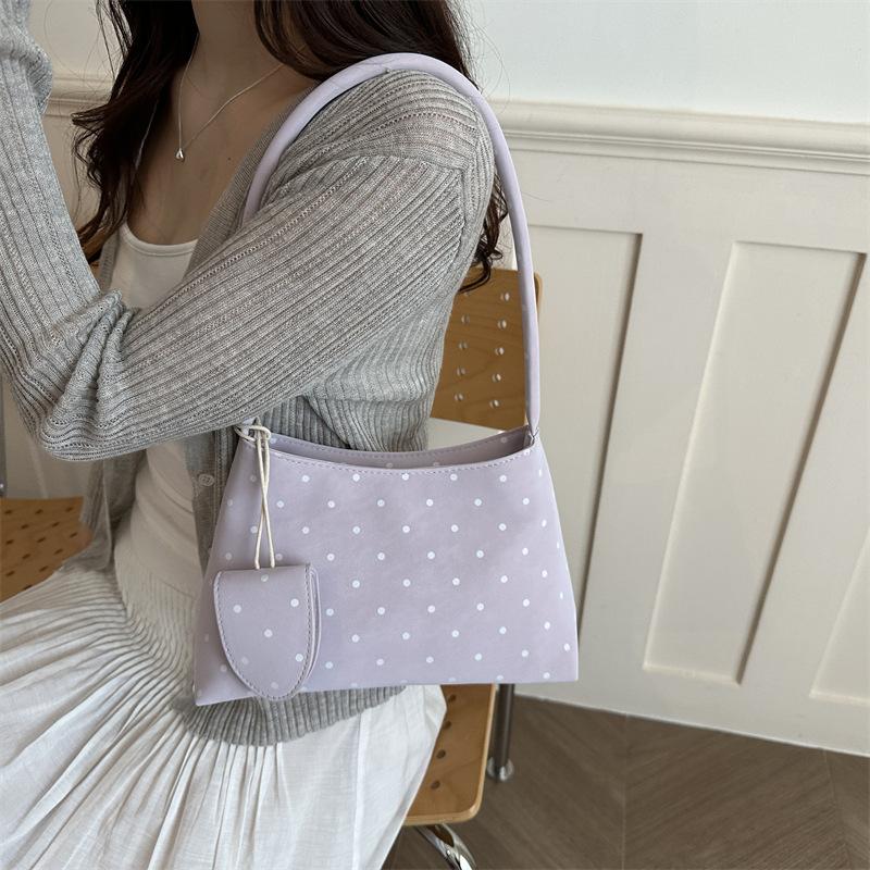 Korean Style Retro Polka Dot Tote Bag Women Lightweight Large Capacity Shoulder Crossbody Bag