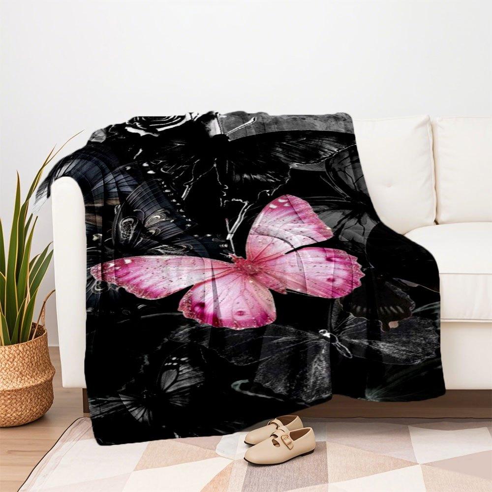 Pink Butterfly Phone Wallpaper HD - Black Butterfly Backgrounds for iPhone & AndroidBlanket Flannel Throw Blanket for Sofa, Bed, Travel, Cam
