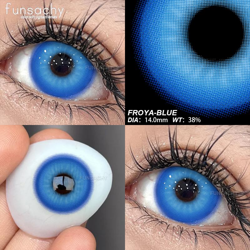 FUNSACHY 2pcs Anime Cosplay Contact Lenses Colored Lens for Crazy Halloween Solid Color Blue Contacts Pink Beauty Pupil Yearly