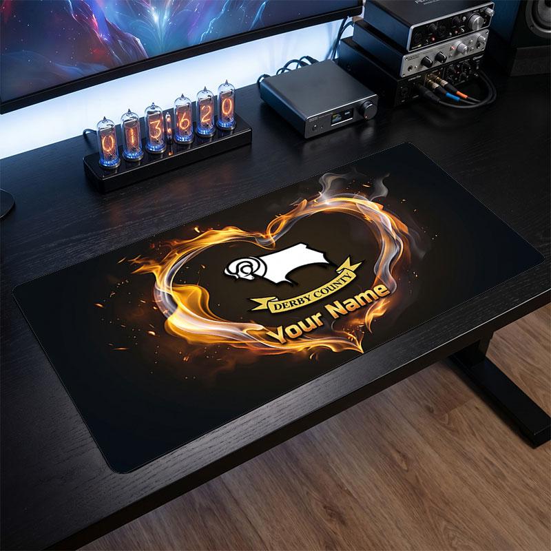 Derby County Custom Large Mouse Pad, Personalized Name Text Print, Football Logo Non‑Slip Desk Mat Gaming Gift
