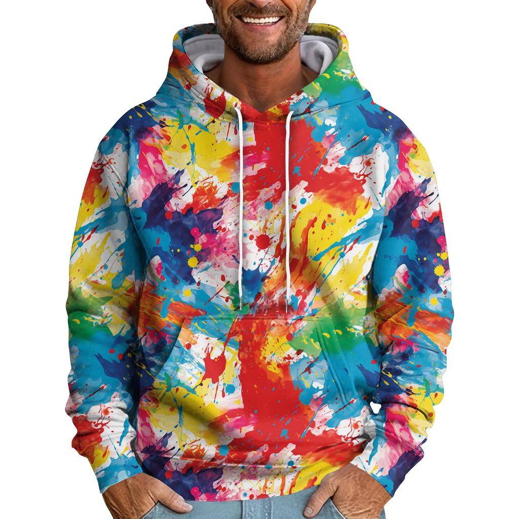 Men's Loose Abstract Printed Hooded Sweatshirt Men's Casual Fashion Sports Sweatshirt