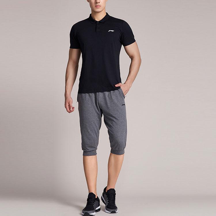 Li-Ning Fitted Sports Solid Color Polo Shirt Men Tops Black APLQ045-1