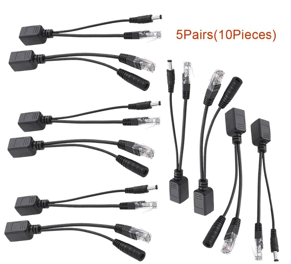 10 шт(5pair) POE-сплиттер, POE-коммутатор, POE-кабель, адаптер, лента, экранированный 5 В, 12 В, 24 В, 48 В, кабель питания 5,5*2,1 мм