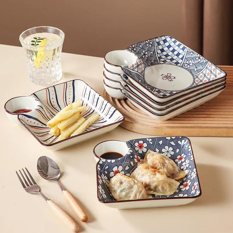 Богемская керамическая тарелка для пельменей, цветная тарелка для закусок с блюдцем, фруктовое десертное блюдо, поднос для картофеля фри