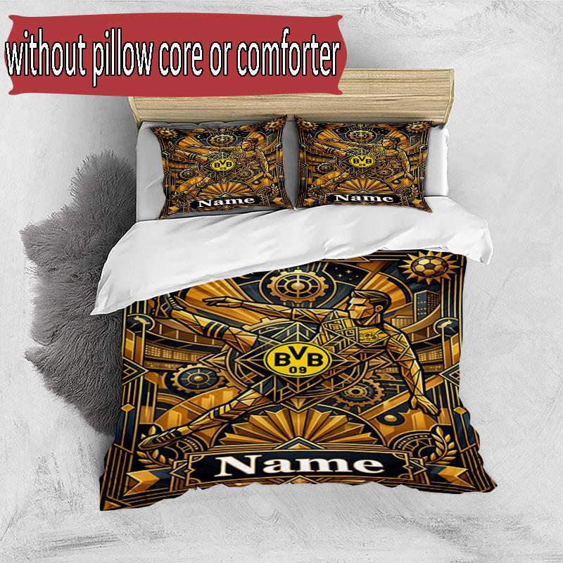 3pcs Duvet Cover Set (1*Duvet Cover + 2*Pillowcase, Without Core), Custom Name Borussia Dortmund Bvb Pattern Bedding Set, Home Bedroom Decor Gift