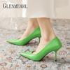 Женские туфли на высоком каблуке, роскошные женские офисные туфли-лодочки с острым носком, женские модельные туфли для вечеринок, дизайнерские туфли зеленого и черного цвета, модные новые большие размеры