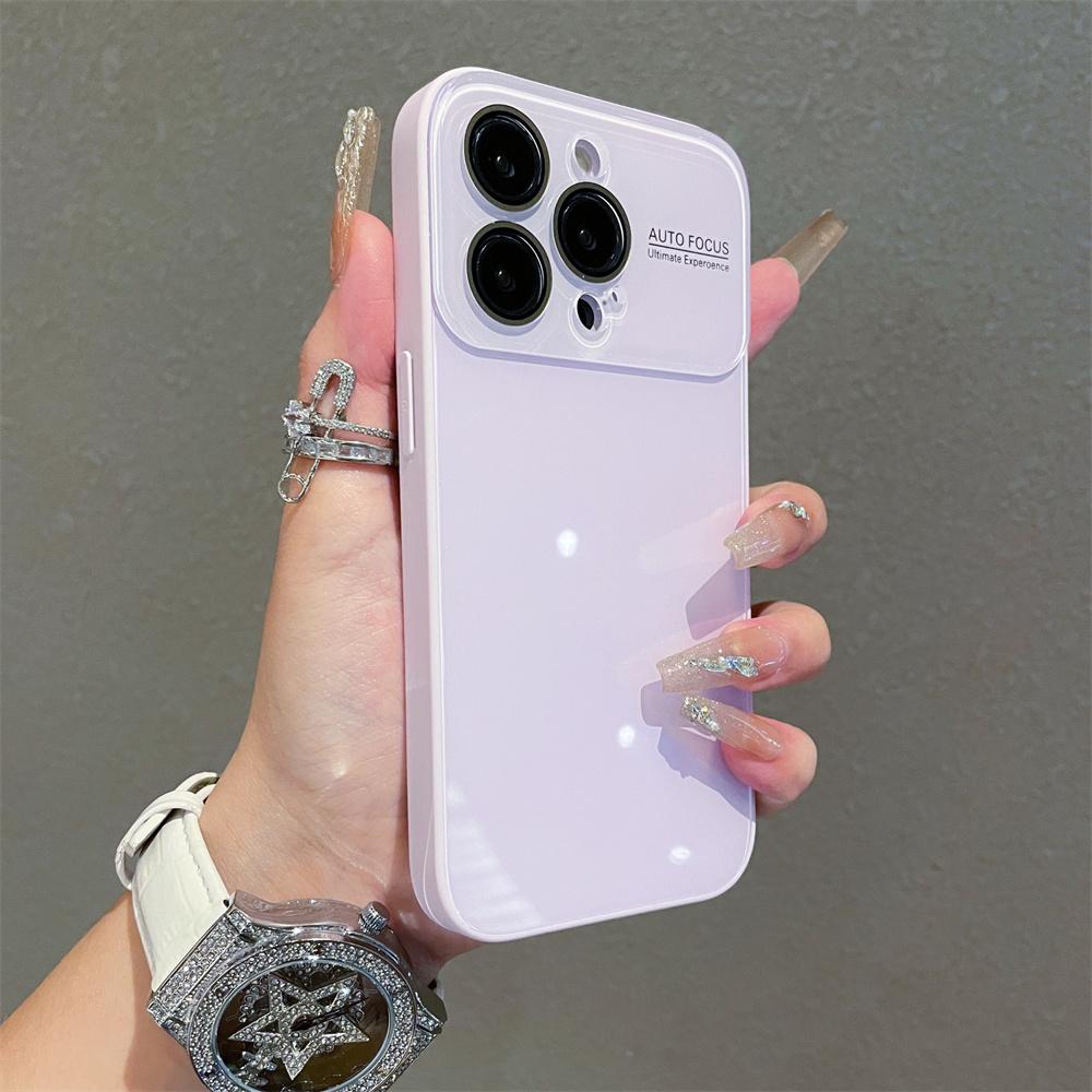Ins Стильный Чехол для Телефона из AG Стекла Глянцевый Конфетного Цвета Для iPhone 15 16 17 Pro Max 14 Plus 13 Кристальный Чехол с Защитой Всей Камеры