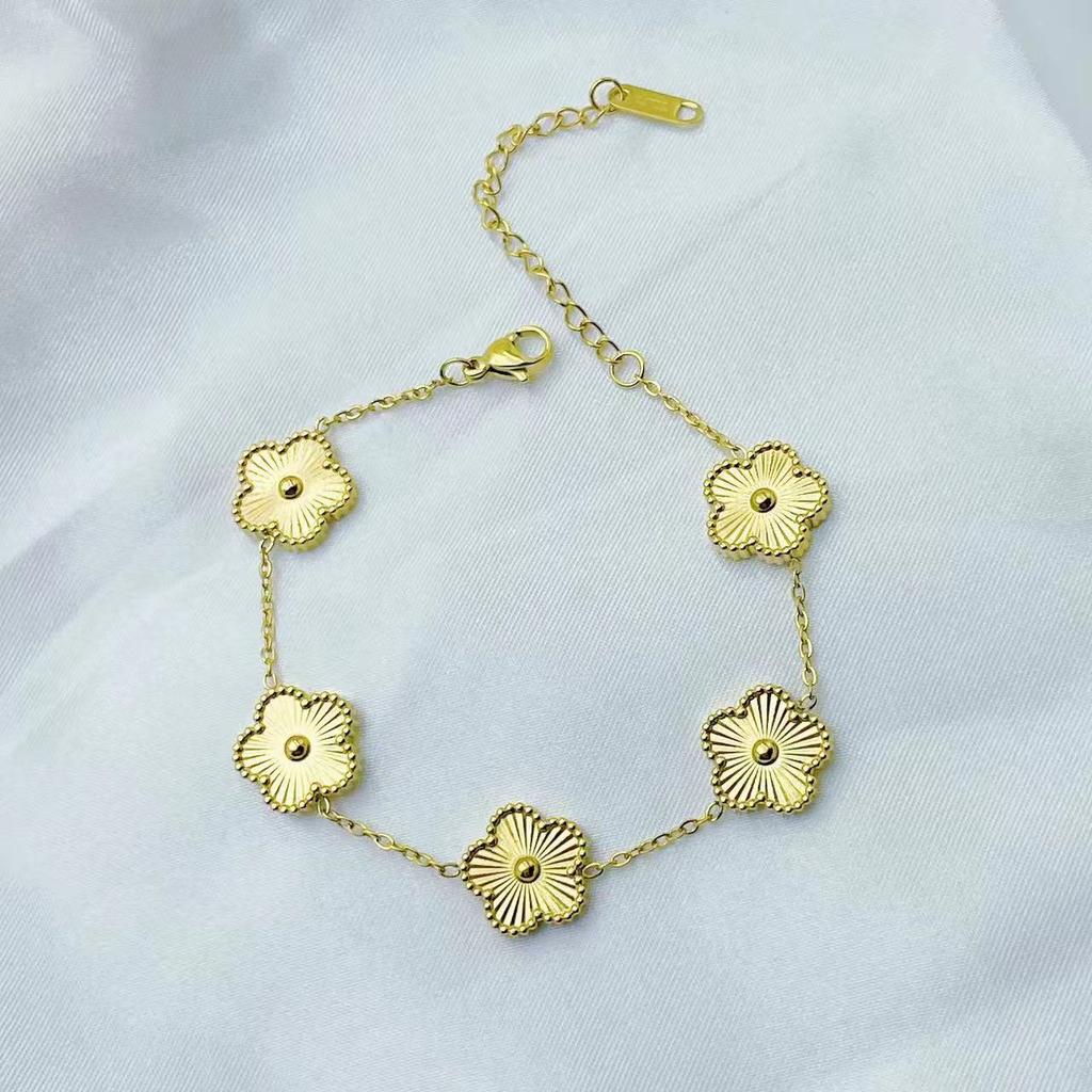 Five Leaf Flower Luxury Bracelet for Women Gold Color Charm Bracelets Jewellery Clover Fashion Zircon Gifts