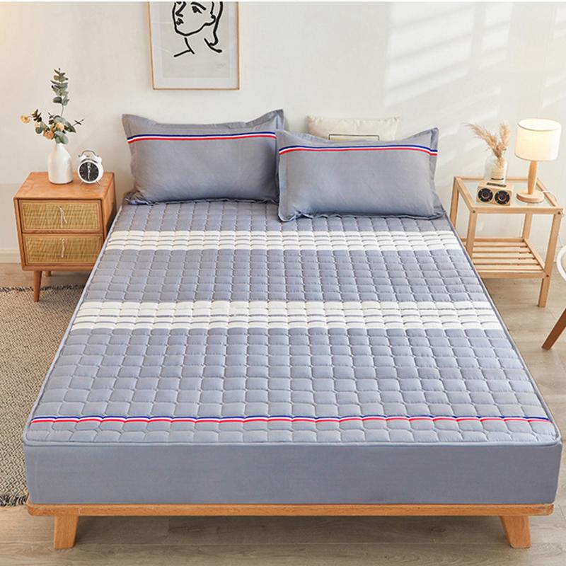 Thicken Quilted Bedspread Elastic Sheets Cotton Soft Bedding Sheet Mattress Cover Non-slip Sheet Dust Cover Fitted Sheet Mattress Topper