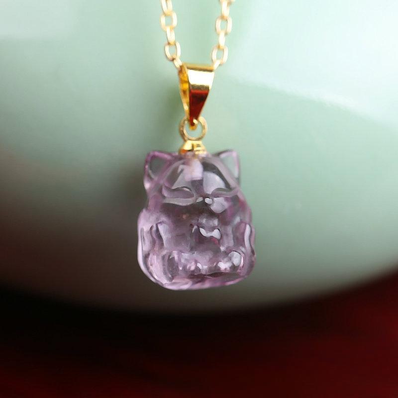 Ювелирные изделия из натуральных кристаллов, розовый кристалл аметиста, ожерелье с девятихвостой лисой, трехмерная нефритовая цепочка на ключицу
