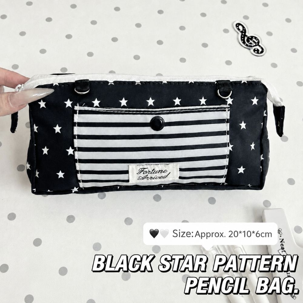 Multi-Layer Pencil Pouch Star Striped Print Stationery Storage Bag Stationery Pouch Back To School
